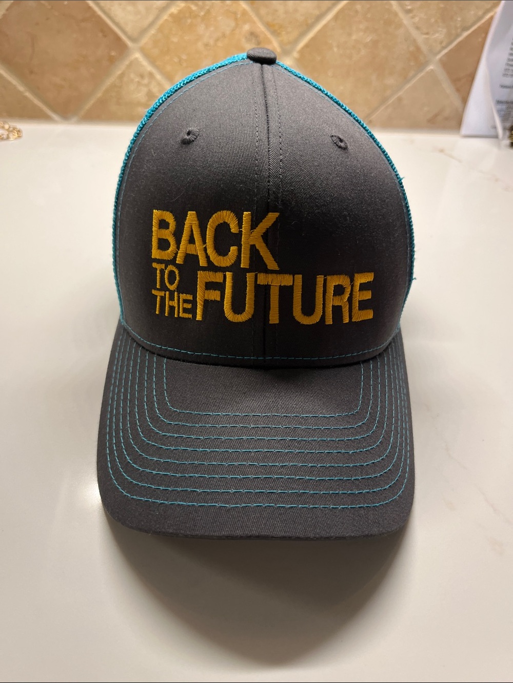 Back to the Future Kids Gray & Teal Trucker Hat